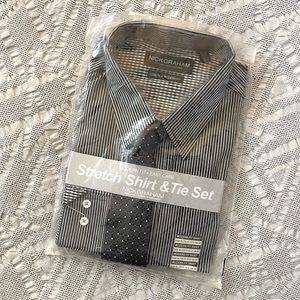 Nick Graham - Black Stripe Dress Shirt and Tie Set